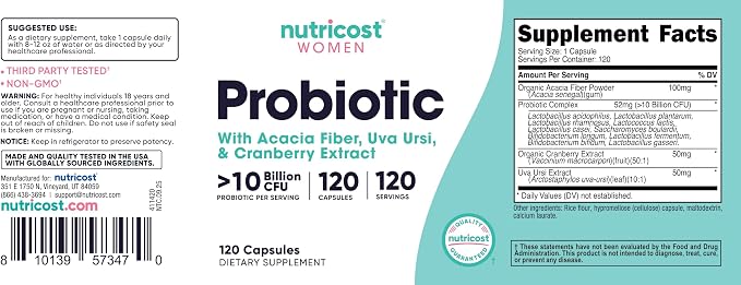 Nutricost Women Probiotic - 120 Capsules | نيوتريكوست بروبيوتيك للنساء - 120 كبسولة