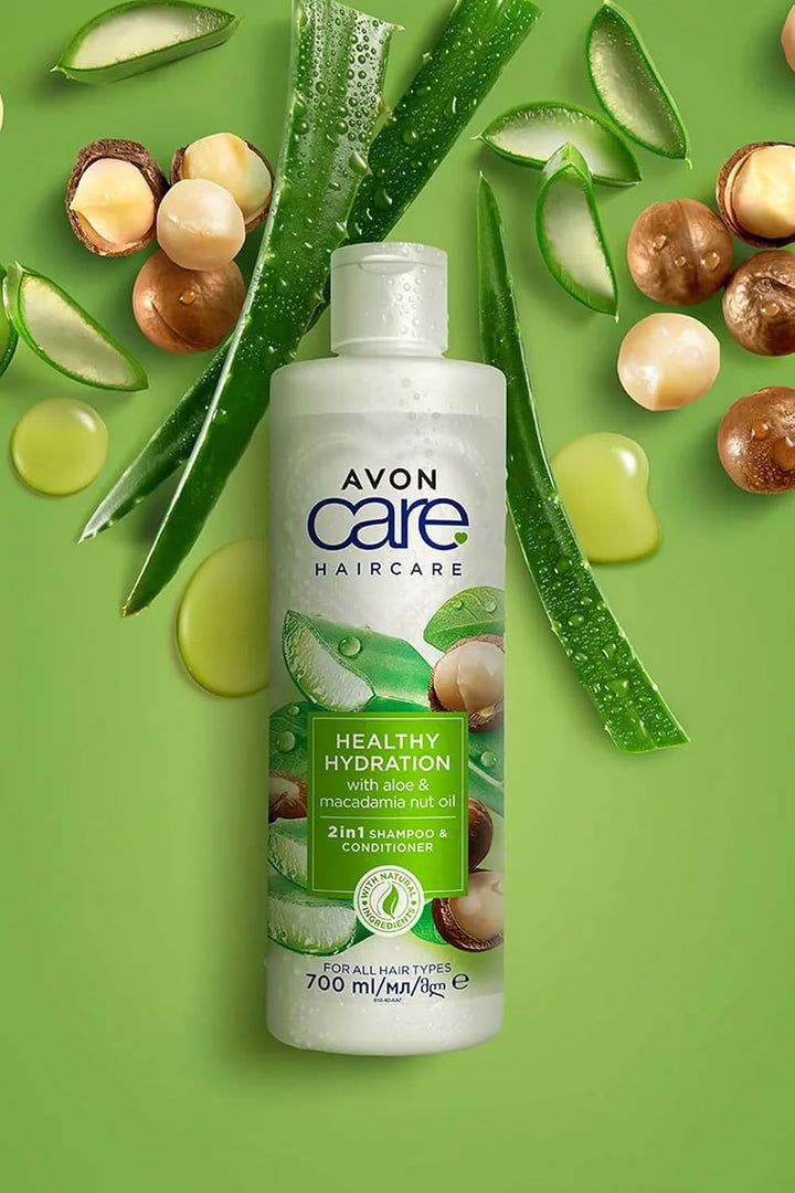 Avon Care Healthy Hydration with Aloe & Macadamia Nut Oil 2in1 Shampoo & Conditioner - 700ml | افون شامبو وبلسم بخلاصة جوز المكديميا والالوفيرا - 700مل