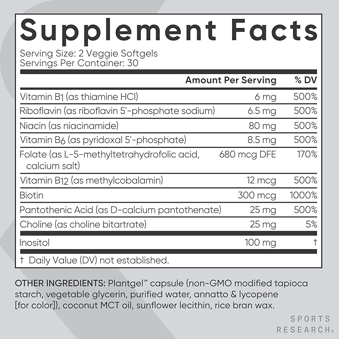 Sports Research Vitamin B-Complex Plant-Based - 60 Vegan Softgels | سبورت ريسيرش مكمل متعدد للفيتامينات بتركيبة نباتية - 60 كبسولة هلامية