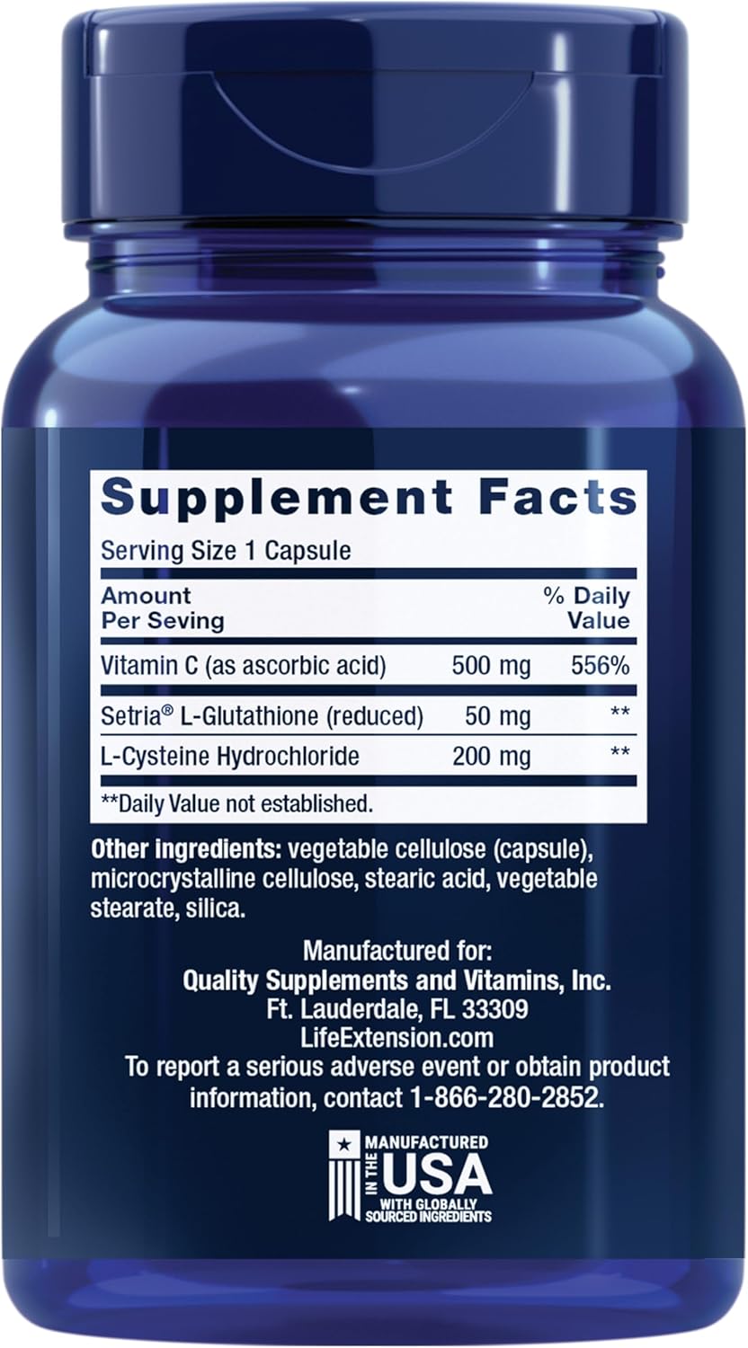 Life Extension Glutathione Cysteine &C-100 Capsules | لايف اكستنشن كبسولات الغلوتاتيون والسستئين وفيتامين سي - 100 كبسولة