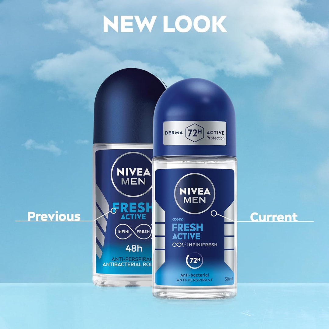 NIVEA MEN Fresh Active Anti-Perspirant Deodorant Roll On - 50ml| نيفيا مزيل عرق رول أون فريش أكتيف للرجال  -50 مل