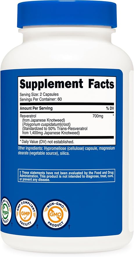 Nutricost Resveratrol 700mg - 120 Capsules | نيوتريكوست ريسفيراترول 700 ملغ - 120 كبسولة