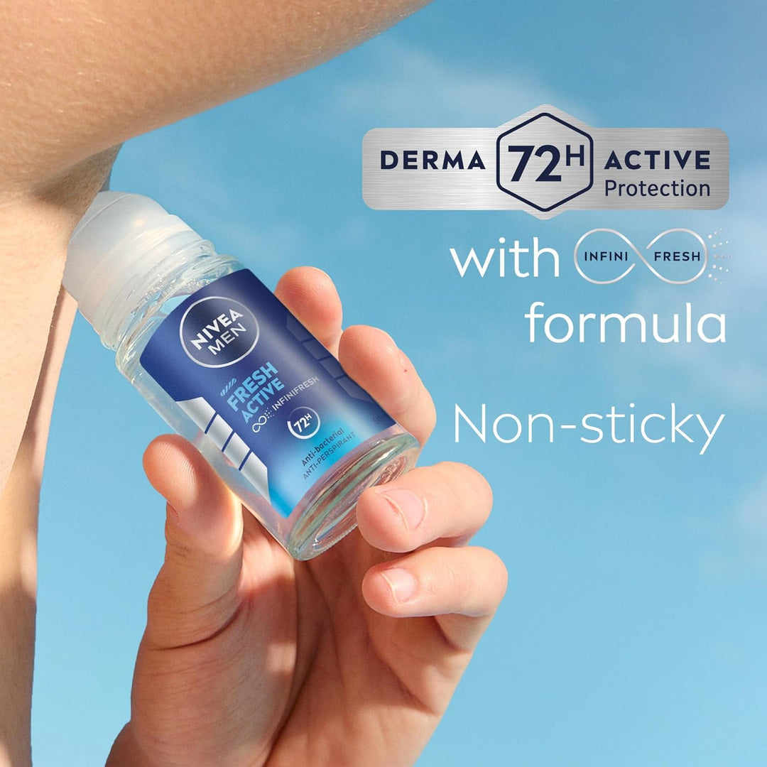 NIVEA MEN Fresh Active Anti-Perspirant Deodorant Roll On - 50ml| نيفيا مزيل عرق رول أون فريش أكتيف للرجال  -50 مل