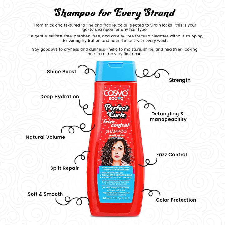 COSMO COSMETICS 2PCS SHAMP & COND FRIZZ CONTROL - 400ml | كوزمو  مجموعة شامبو وبلسم للتحكم بهيشان الشعر – قطعتان