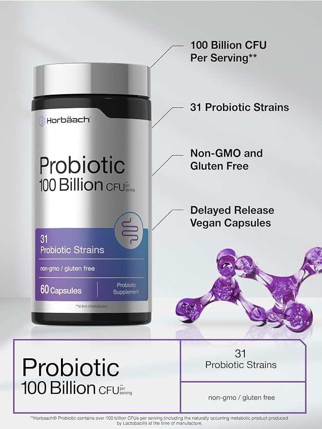 Horbäach Probiotic 100 Billion - 60 Capsules | هورباخ بروبيوتيك 100 بليون - 60 كبسولة