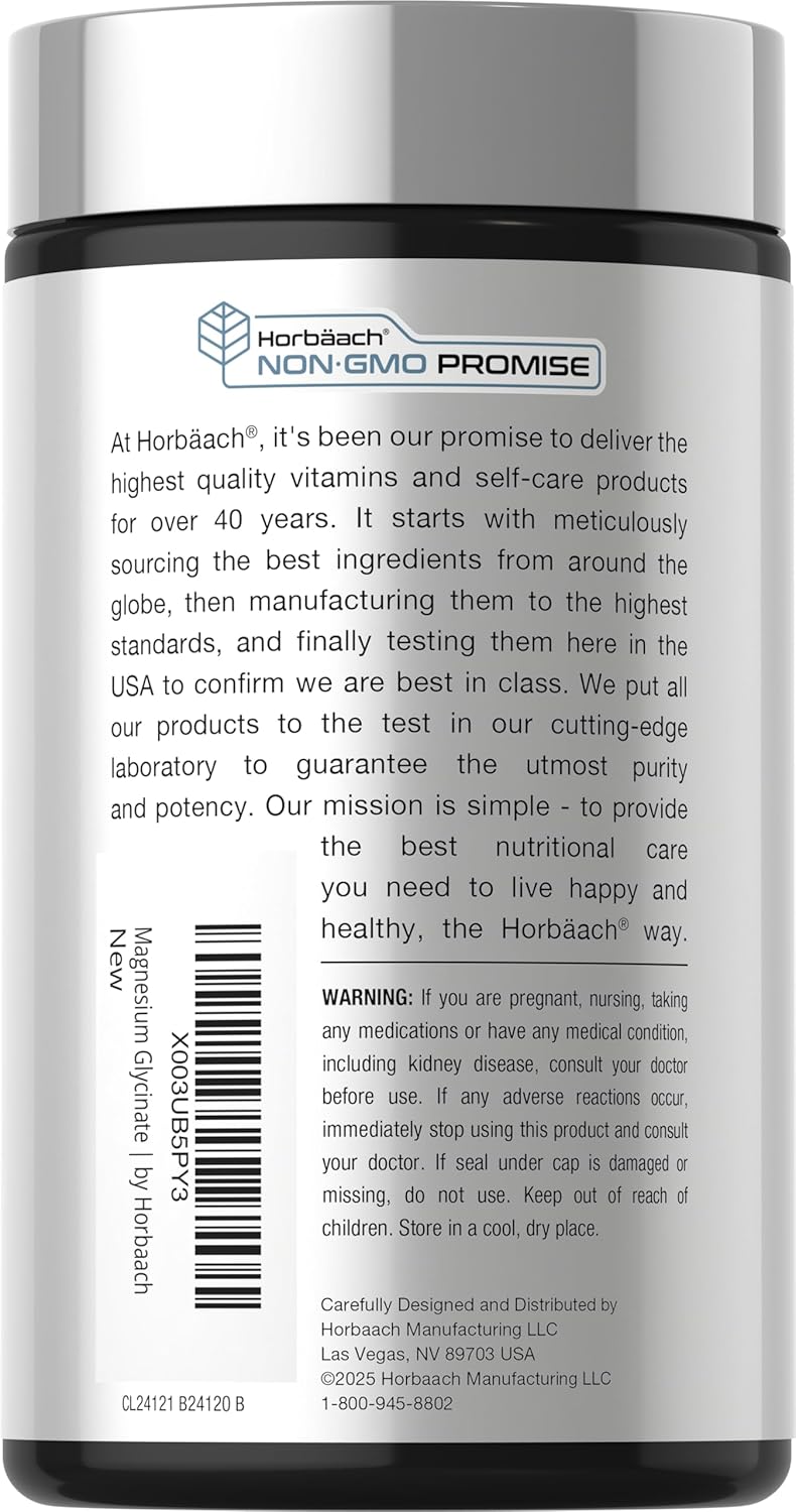 Horbäach Magnesium Glycinate 250mg - 120 Softgels | هورباخ مكمل مغنيسيوم جلايسينات 250 ملغ - 120 كبسولة هلامية