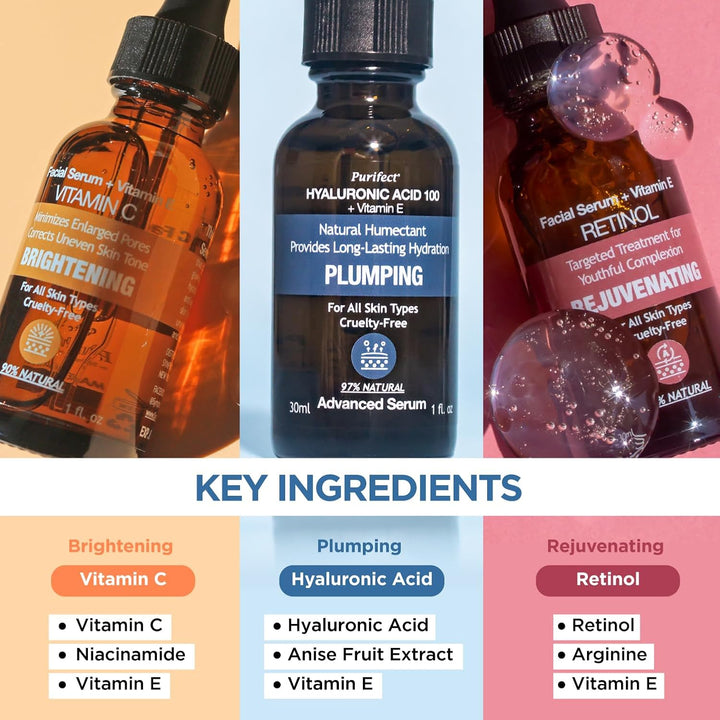 Purifect Hello Hydration Trio Facial Serums Set - 3 x - 30ml | بيورفيكت مجموعة سيروم الوجه هيلو هايدرايشن - 3*30 مل