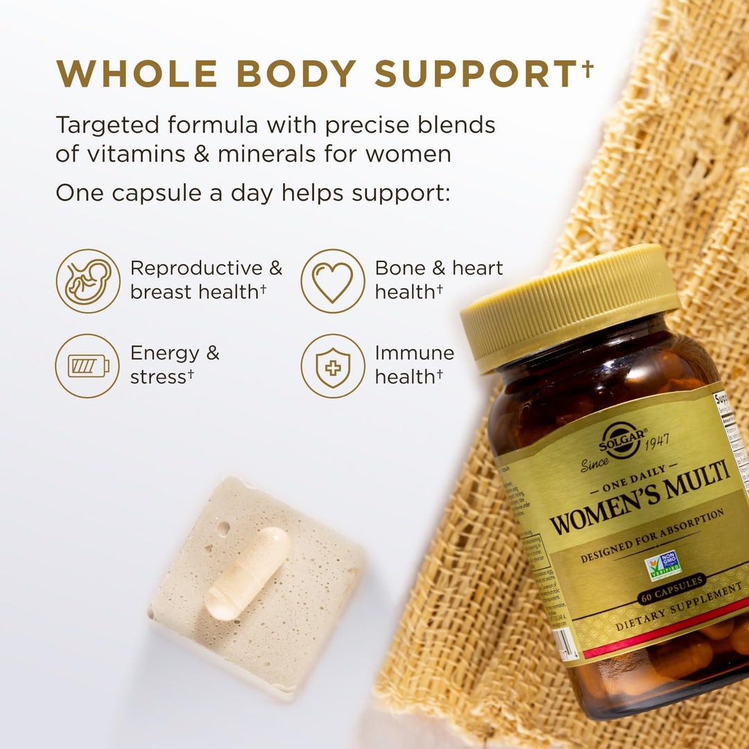 SOLGAR One Daily Women's Multi Whole Body Support - 60 Capsules | سولغار مكمل غذائي للنساء متعدد الفيتامينات - 60 كبسولة