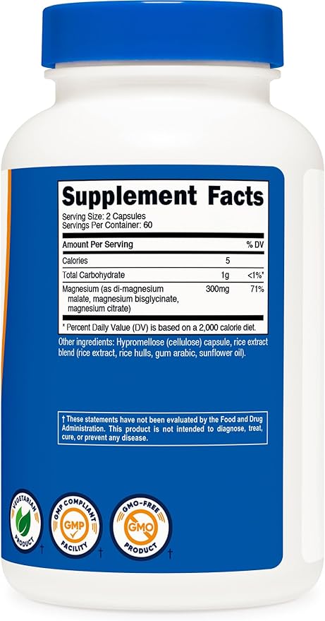 Nutricost Triple Magnesium Complex 300 Mg - 120 Capsules | نيوتريكوست مركب ثلاثي المغنيسيوم 300 ملغ - 120 كبسولة