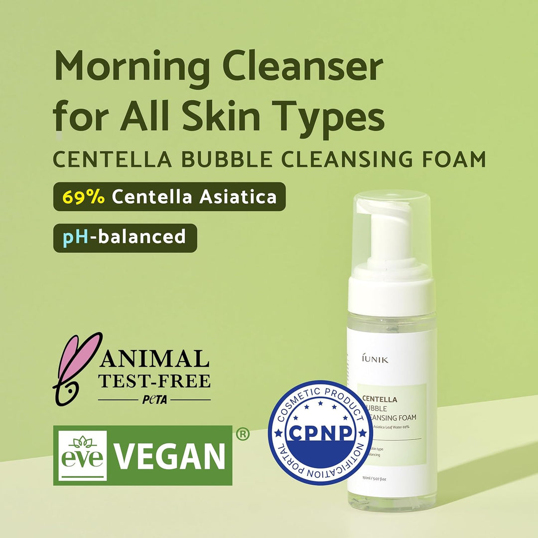 IUNIK Centella Bubble Cleansing Foam - 150ml | ايونيك غسول رغوي  بخلاصة عشبة السينتلا – 150 مل
