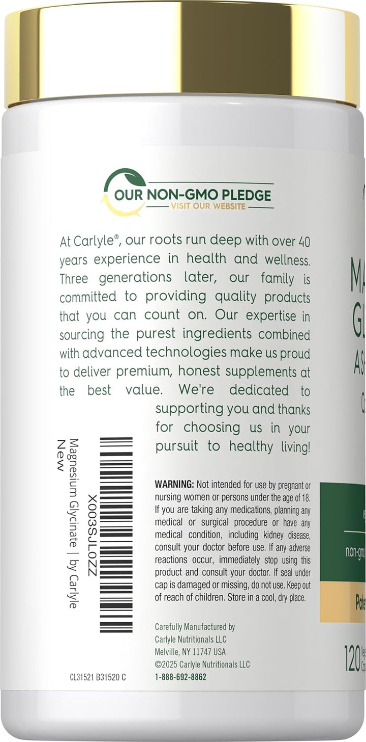 CARLYLE Magnesium Glicynate + Ashwagandha Complex 2740mg - 120 Vegetarian Capsules | كارلايل مغنيسيوم غليسينات + مركب أشواغاندا 2740 ملغ - 120 كبسولة نباتية