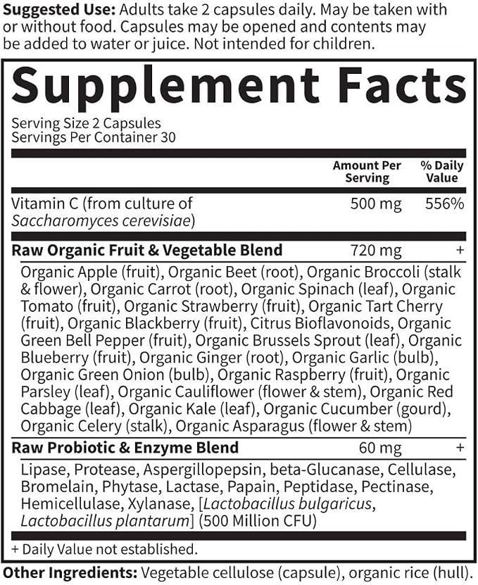 Garden of Life Vitamin Code Raw Vitamin C - 60 Vegan Capsules | غاردن أوف لايف فيتامين سي كود 60 كبسولة نباتية