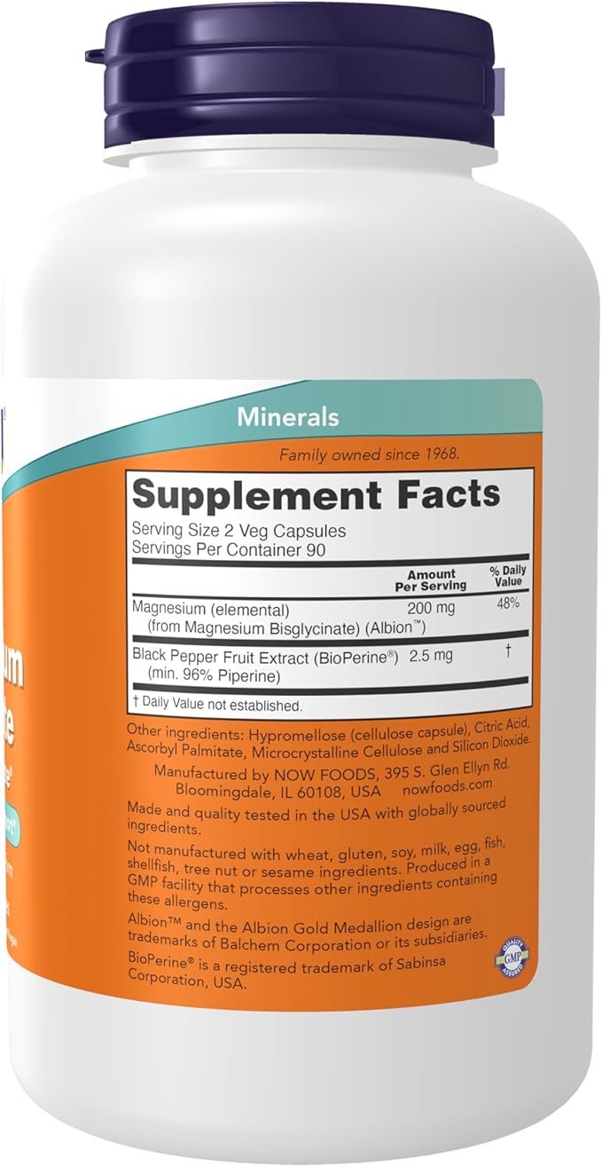 now Magnesium Glycinat with BioPerine - 60 Veg Capsules | ناو مغنيزيوم جليسينات - 60 كبسولة