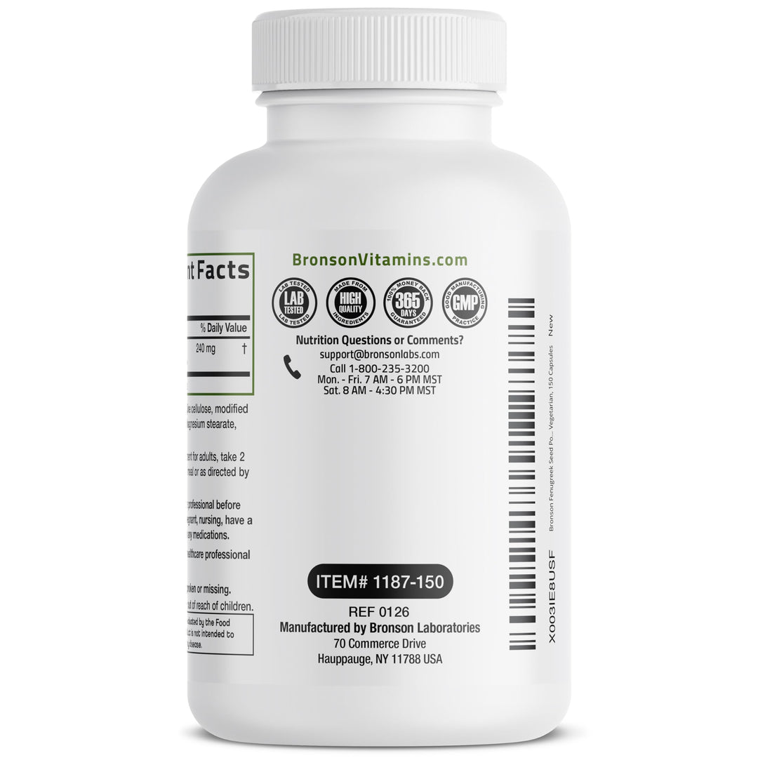 BRONSON Fenugreek Extra Strength - 150 Capsules | برونسون فينوجريك إكسترا ستراينث 620 ملغ - 150 كبسولة #5