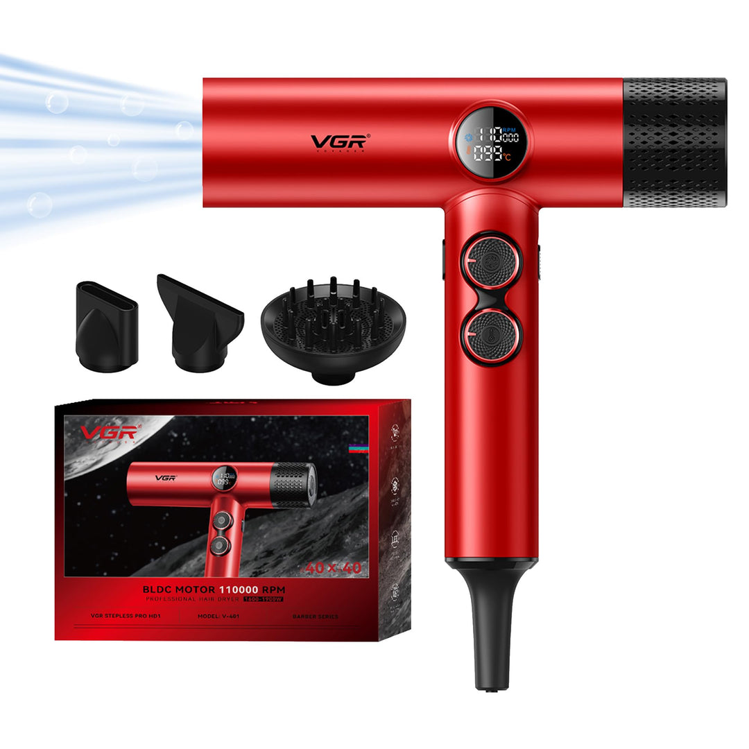 VGR Bldc Motor Professional Hair Dryer Barber Series Red | في جي ار مجفف شعر