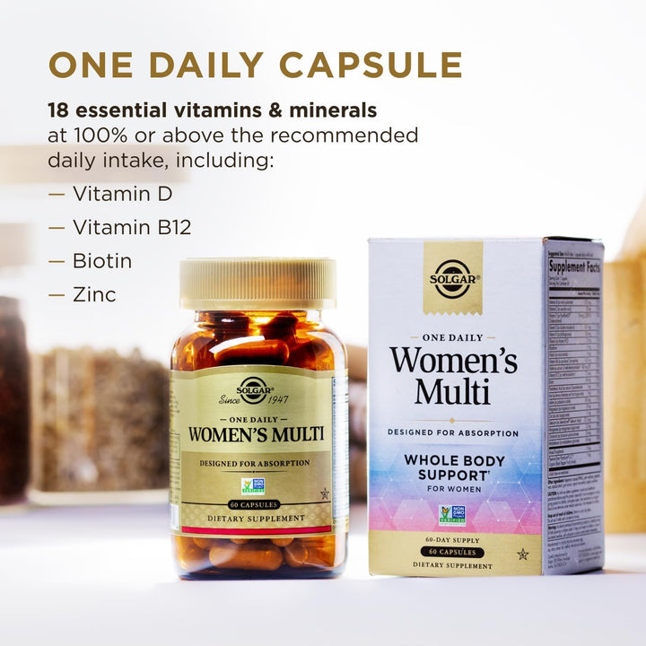 SOLGAR One Daily Women's Multi Whole Body Support - 60 Capsules | سولغار مكمل غذائي للنساء متعدد الفيتامينات - 60 كبسولة