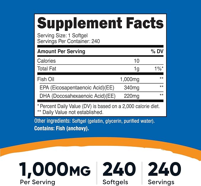 Nutricost omega 3 Fish Oil 1000 Mg - 240 Softgels | نيوتريكوست زيت السمك 1000 ملغ - 240 كبسولات هلامية