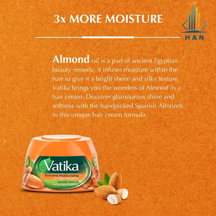 Vatika Extreme Moisturizing Styling Hair Cream - 140ml | فاتيكا كريم شعر ترطيب مكثف لوز إسباني - 140مل