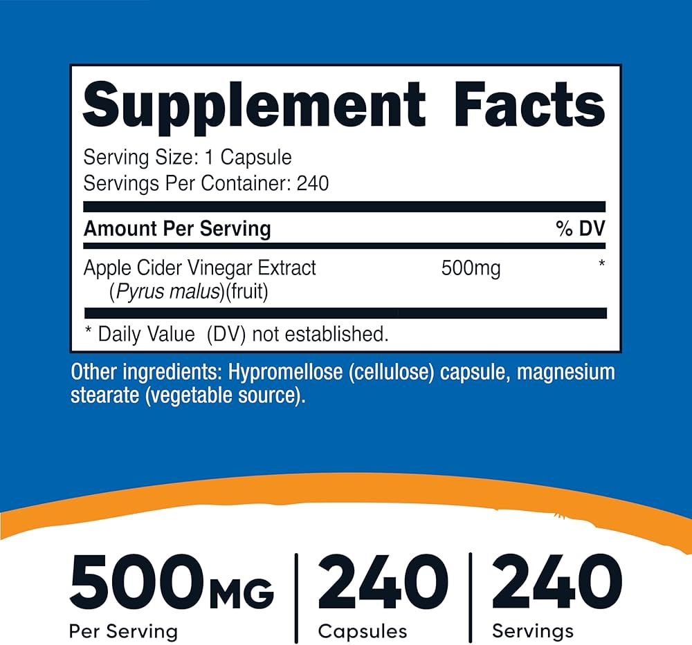 Nutricost Apple Cider Vinegar 500 mg - 240 Capsules | نيوتريكوست خل التفاح 500 ملغ - 240 كبسولة #1
