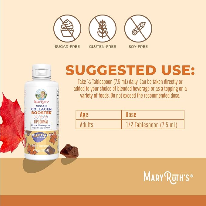 Mary Ruths Vegan Collagen Booster Liposomal Maple Hot Cocoa - 225ml - 225ml  | ماري روث معزز الكولاجين النباتي ليبوسومال بنكهة القيقب والكاكاو الساخن - 225 مل