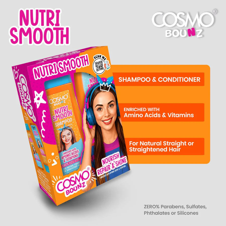 COSMO COSMETICS 2PCS SHAMP & COND NUIRI SMOOTH - 400ml | كوزمو مجموعة شامبو وبلسم نوتري سموث المغذية والمنعّمة – قطعتان × 400 مل