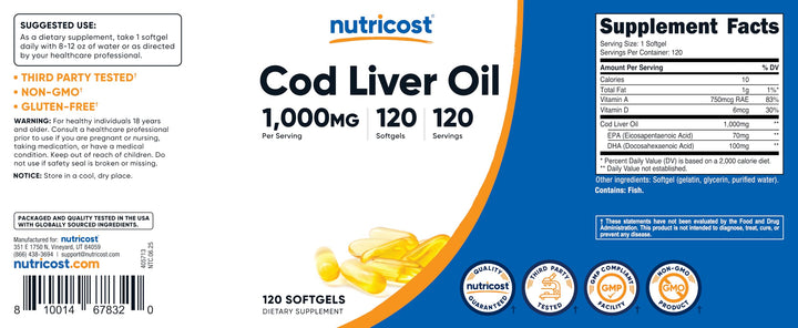 Nutricost Cod Liver Oil Capsules 1000mg - 120 Softgels | نيوتر كابست زيت كبد سمك القد 1000 ملغ - 120 سوفت جل #4