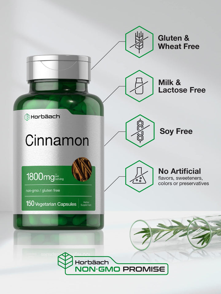 Horbäach Cinnamon 1800mg - 150 Vegetarian Capsulas - 150 كبسولة | هوبتش كبسولات القرفة 1800 ملغ - 150 كبسولة #4