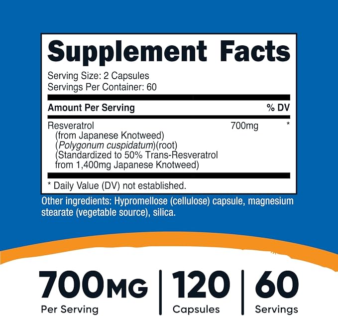Nutricost Resveratrol 700mg - 120 Capsules | نيوتريكوست ريسفيراترول 700 ملغ - 120 كبسولة