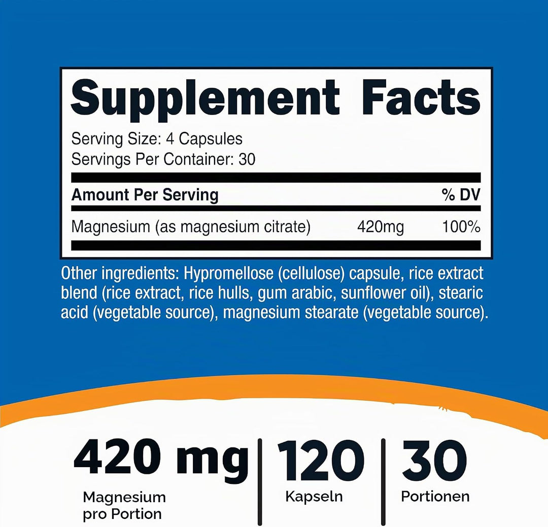 Nutricost Magnesium Citrate 420mg - 120 Capsules |نيوتريكوسـت سيترات المغنيسيوم 420 ملغ - 120 كبسولة