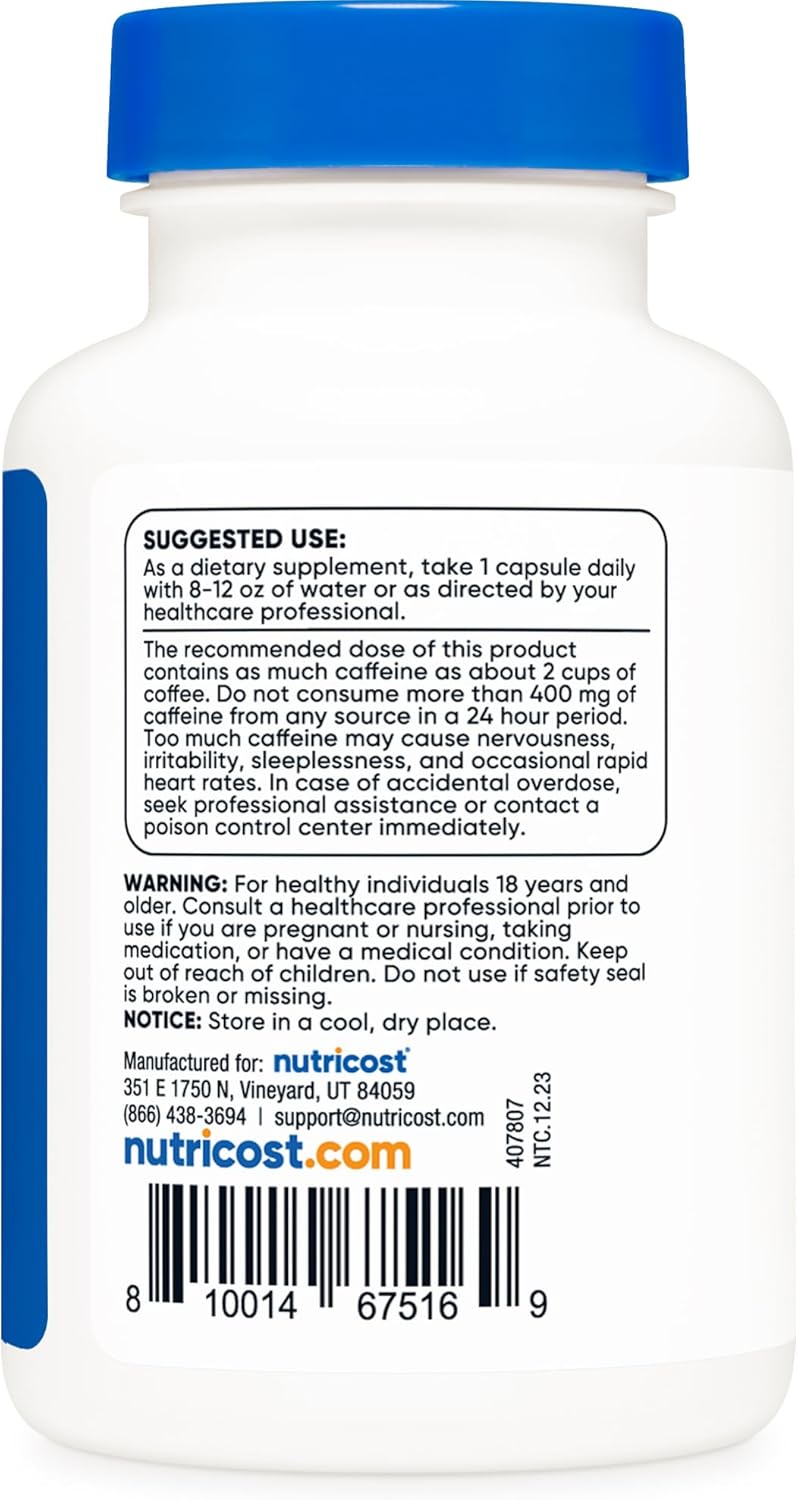 Nutricost Caffeine 200mg - 120capsules | كبسولات الكافيين 200 مغ - 120 كبسولة
