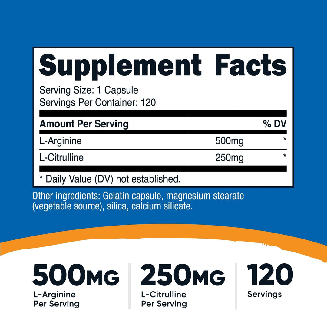 Nutricost L-Arginine & L-Citrulline - 120Capsule | نوتريكوست كبسولات إل-أرجينين وإل-سيترولين - 120 كبسولة