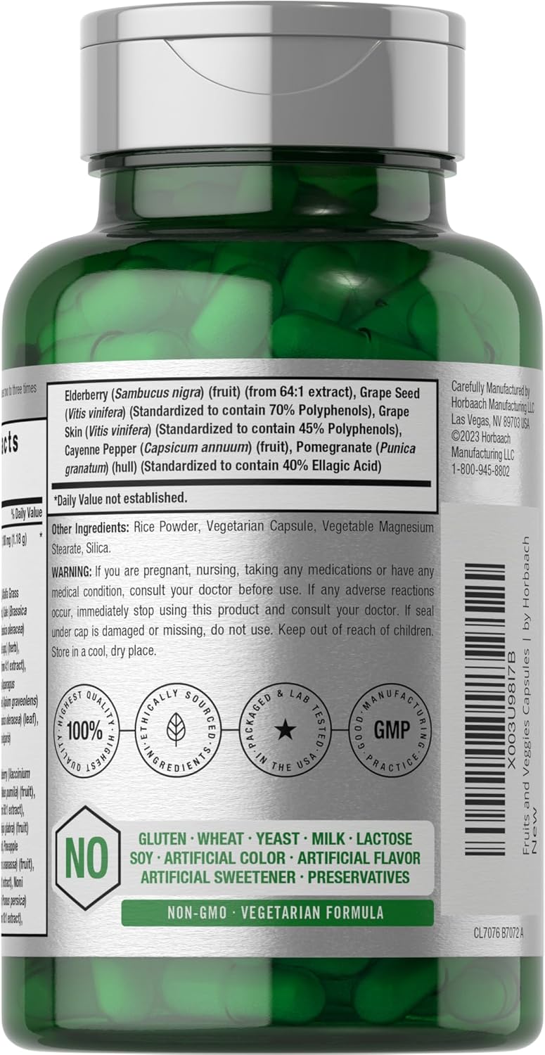 Horbäach Mega Fruits & Veggies - 100 Vegetarian Capsules | هورباخ مكمل فواكه وخضروات ميغا -  100 كبسولة