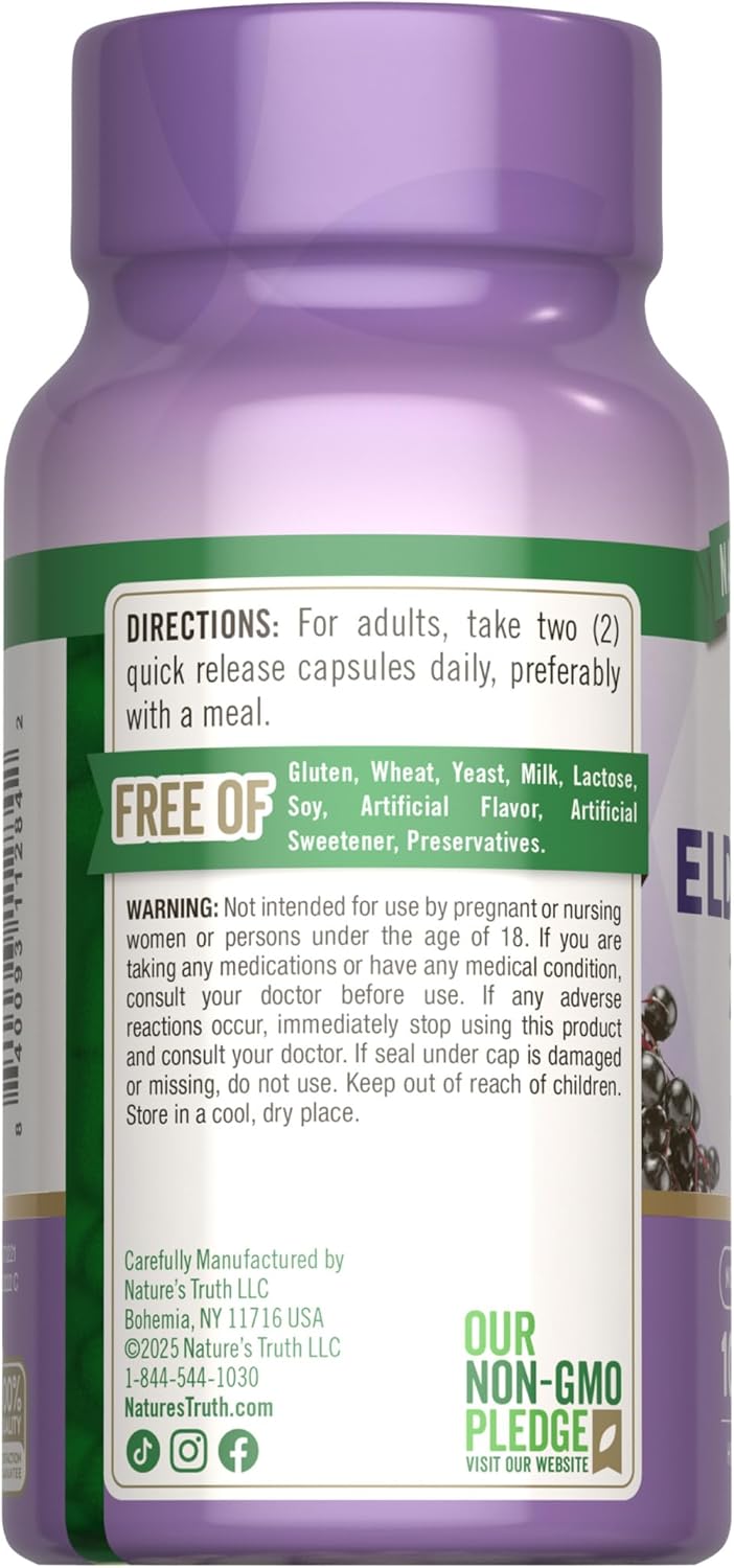Nature's Truth Black Elderberry 2000 mg - 100 Capsules | نيتشرس تروث بلاك إلدر بيري 2000 ملغ – 100 كبسولة