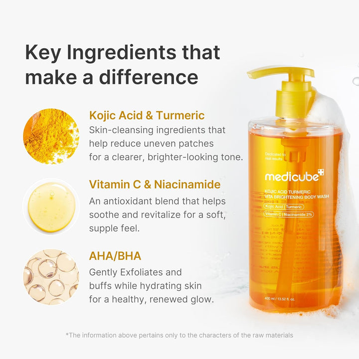 MEDICUBE KOJIC ACID TURMERIC VITA BRIGHTENING BODY WASH - 400ml | ميدي كيوب غسول للجسم بالكركم وحمض الكوجيك - 400 مل