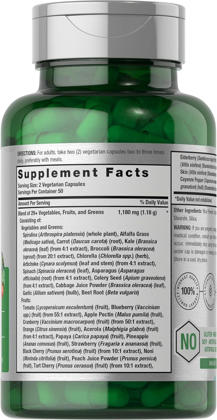 Horbäach Mega Fruits & Veggies - 100 Vegetarian Capsules | هورباخ مكمل فواكه وخضروات ميغا -  100 كبسولة