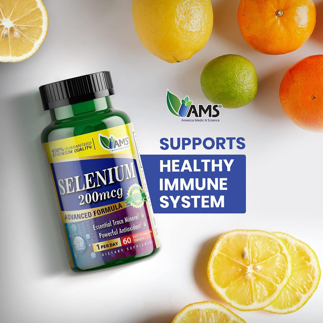 AMS Selenium 200 mcg 60 Easy to Swallow Tablets | إيه إم إس مكمل السيلينيوم 60 مضغوطة عيار 200 مكغ