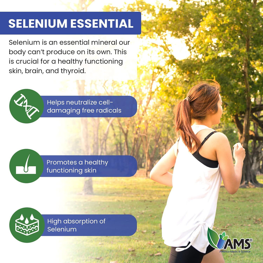 AMS Selenium 200 mcg 60 Easy to Swallow Tablets | إيه إم إس مكمل السيلينيوم 60 مضغوطة عيار 200 مكغ