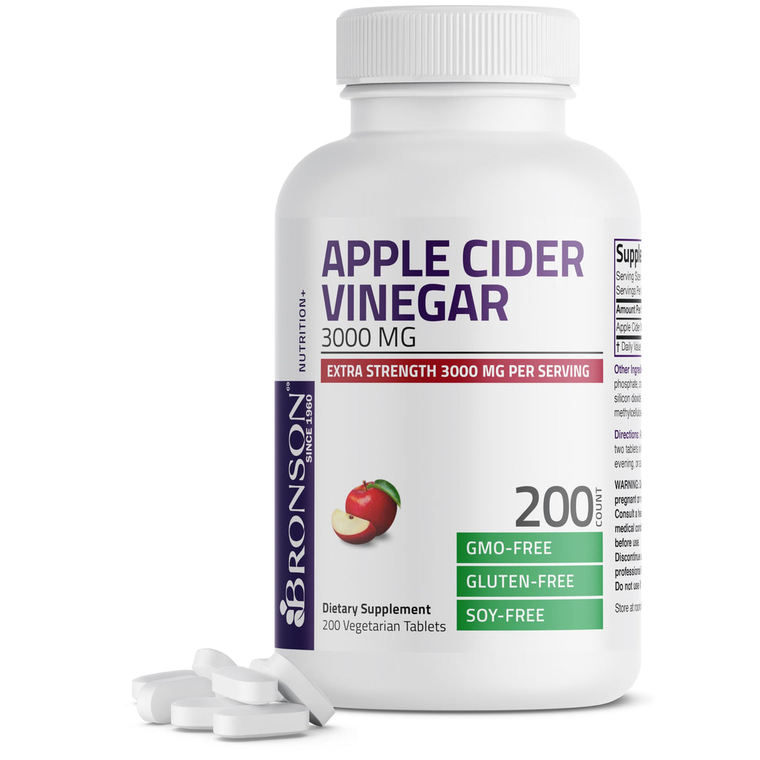 BRONSON Apple Cider Vinegar 3000mg - 200 Vegetarian Tablets - 200 قرص | برونسن خل تفاح 3000 ملغ - 200 قرص #3