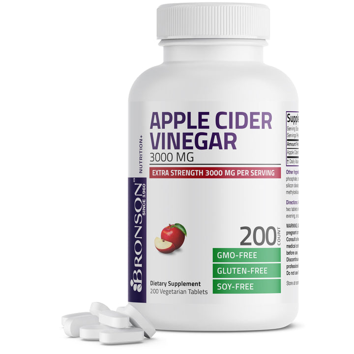 BRONSON Apple Cider Vinegar 3000mg - 200 Vegetarian Tablets - 200 قرص | برونسن خل تفاح 3000 ملغ - 200 قرص #3