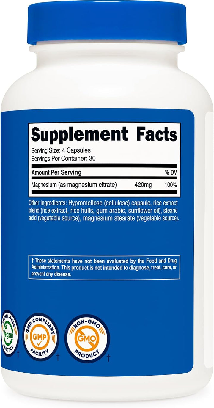 Nutricost Magnesium Citrate 420mg - 120 Capsules |نيوتريكوسـت سيترات المغنيسيوم 420 ملغ - 120 كبسولة