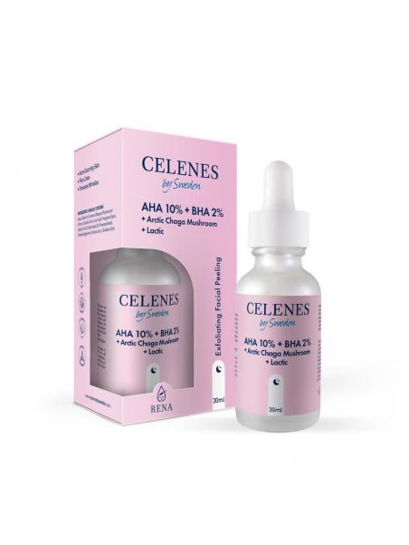 Celenes AHA 8% + BHA 2%+ Lactic +Arctic Chaga Mushroom - 30ml | AHA 8% + BHA 2%+ سيلينس سيروم لاكتيك + فطر تشاجا القطبي - 30 مل