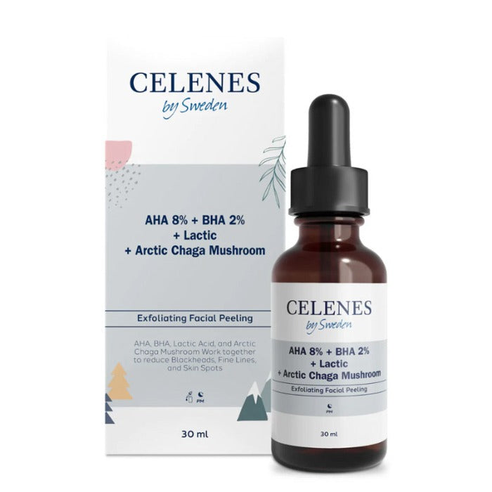 Celenes AHA 8% + BHA 2%+ Lactic +Arctic Chaga Mushroom - 30ml | AHA 8% + BHA 2%+ سيلينس سيروم لاكتيك + فطر تشاجا القطبي - 30 مل