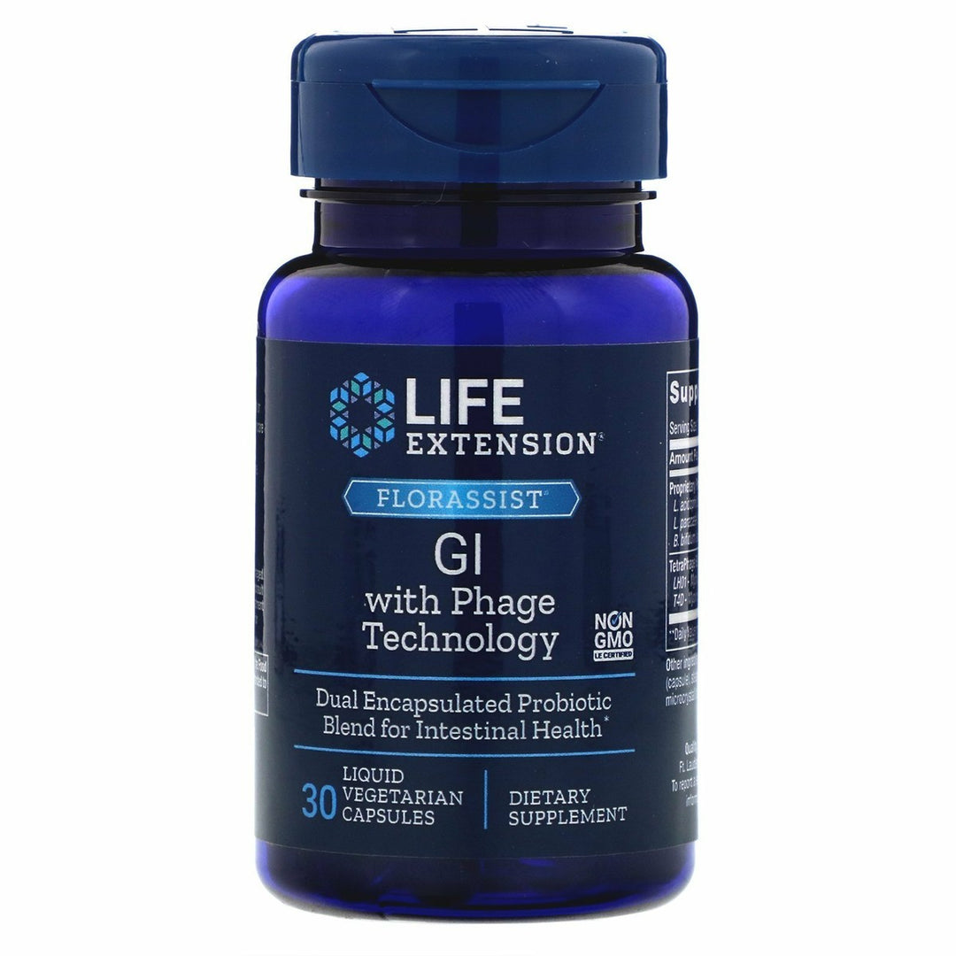 Life Extension FLORASSIST Probiotic GI with Phage Technology - 30 Liquid Vegetarian Capsules |لايف إكستنشن فلوراسيست بروبيوتيك لصحة الجهاز الهضمي- 30 كبسولة نباتية