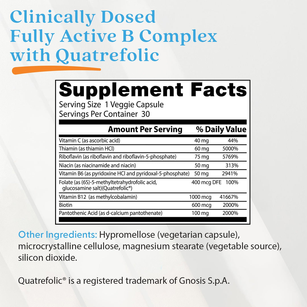 Doctors Best Fully Active Vitamin B Complex Quatrefolic - 30 Veggie Capsules - 30 كبسولة | دوكتورز بيست مكمل ب مركب نشط بالكامل - 30 كبسولة #4