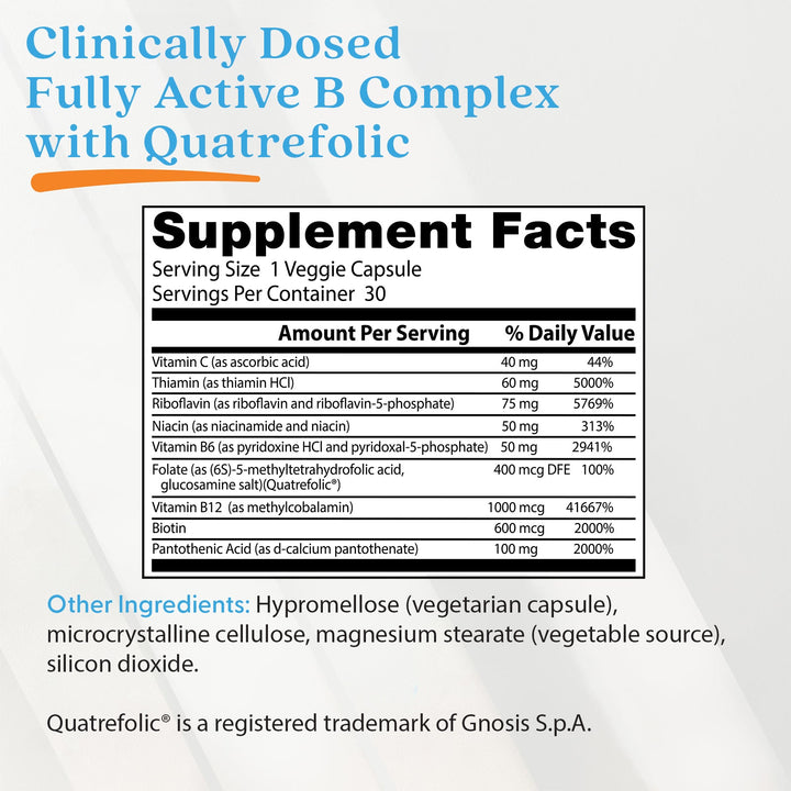 Doctors Best Fully Active Vitamin B Complex Quatrefolic - 30 Veggie Capsules - 30 كبسولة | دوكتورز بيست مكمل ب مركب نشط بالكامل - 30 كبسولة #4