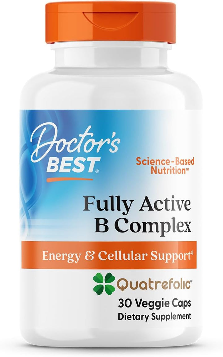 Doctors Best Fully Active Vitamin B Complex Quatrefolic - 30 Veggie Capsules | دكتورز بيست مكمل متعدد الفيتامينات - 30 كبسولة نباتية