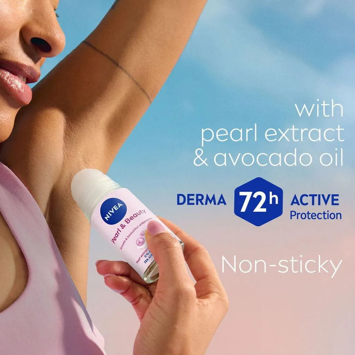 NIVEA PEARL & BEAUTY ANTI TRANSPIRANT ROLL ON - 50ml | مزيل العرق رول-أون نيفيا بيرل آند بيوتي مضاد للتعرق – 50 مل