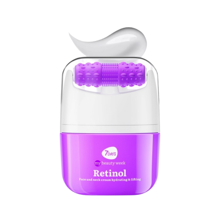 7DAYS Retinol V-Shaped Cream 40ml purple jar with built-in roller massager applicator