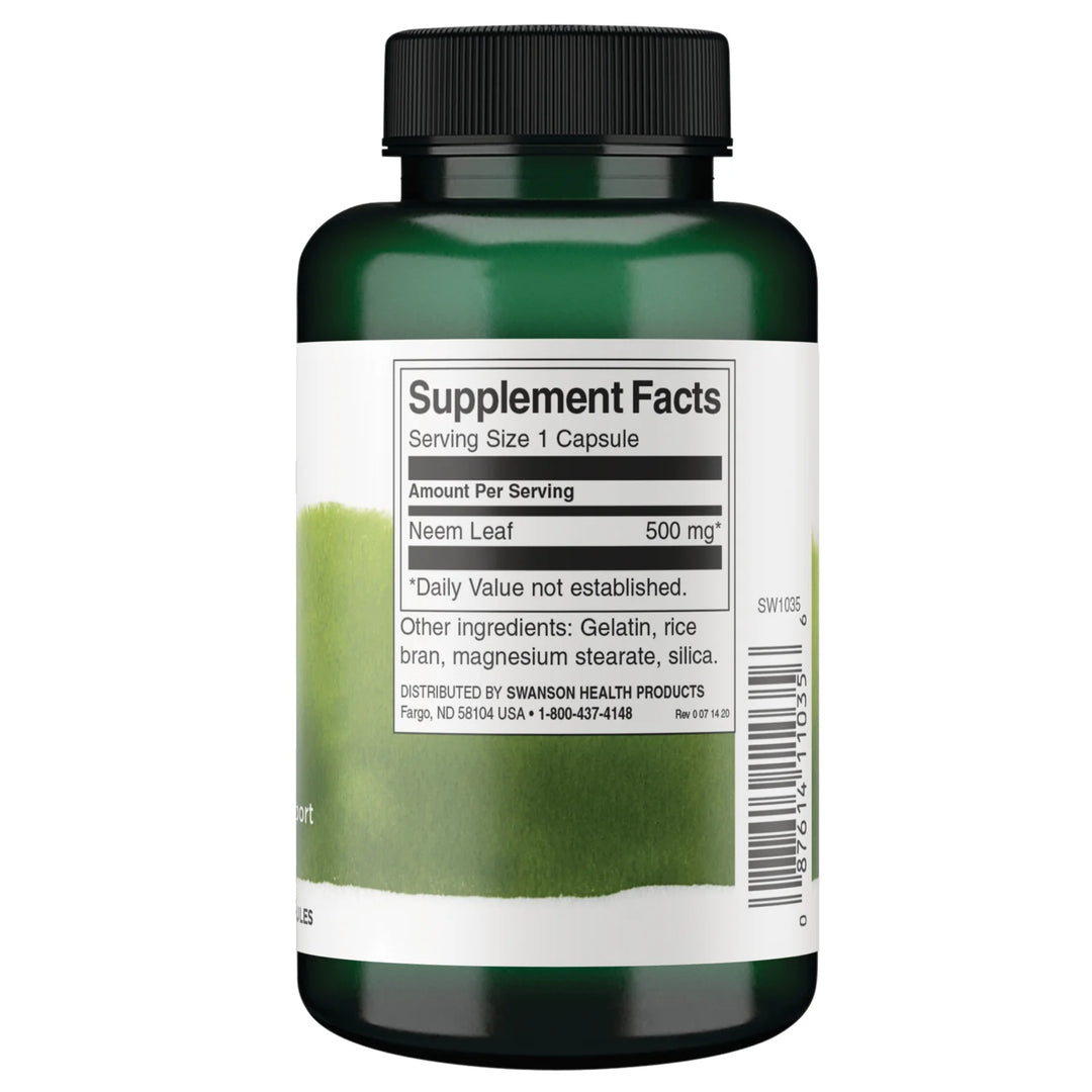 SWANSON Neemblatt 500 mg 100 Capsules | سوانسون كبسولات أوراق النيم 500 مغ - 100 كبسولة