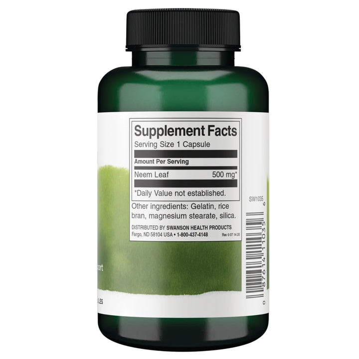 SWANSON Neemblatt 500 mg 100 Capsules | سوانسون كبسولات أوراق النيم 500 مغ - 100 كبسولة